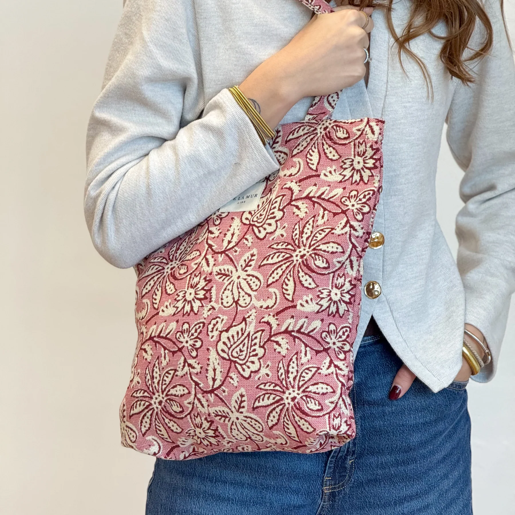 Tote  Bag Floral Ecru & Roz [5]