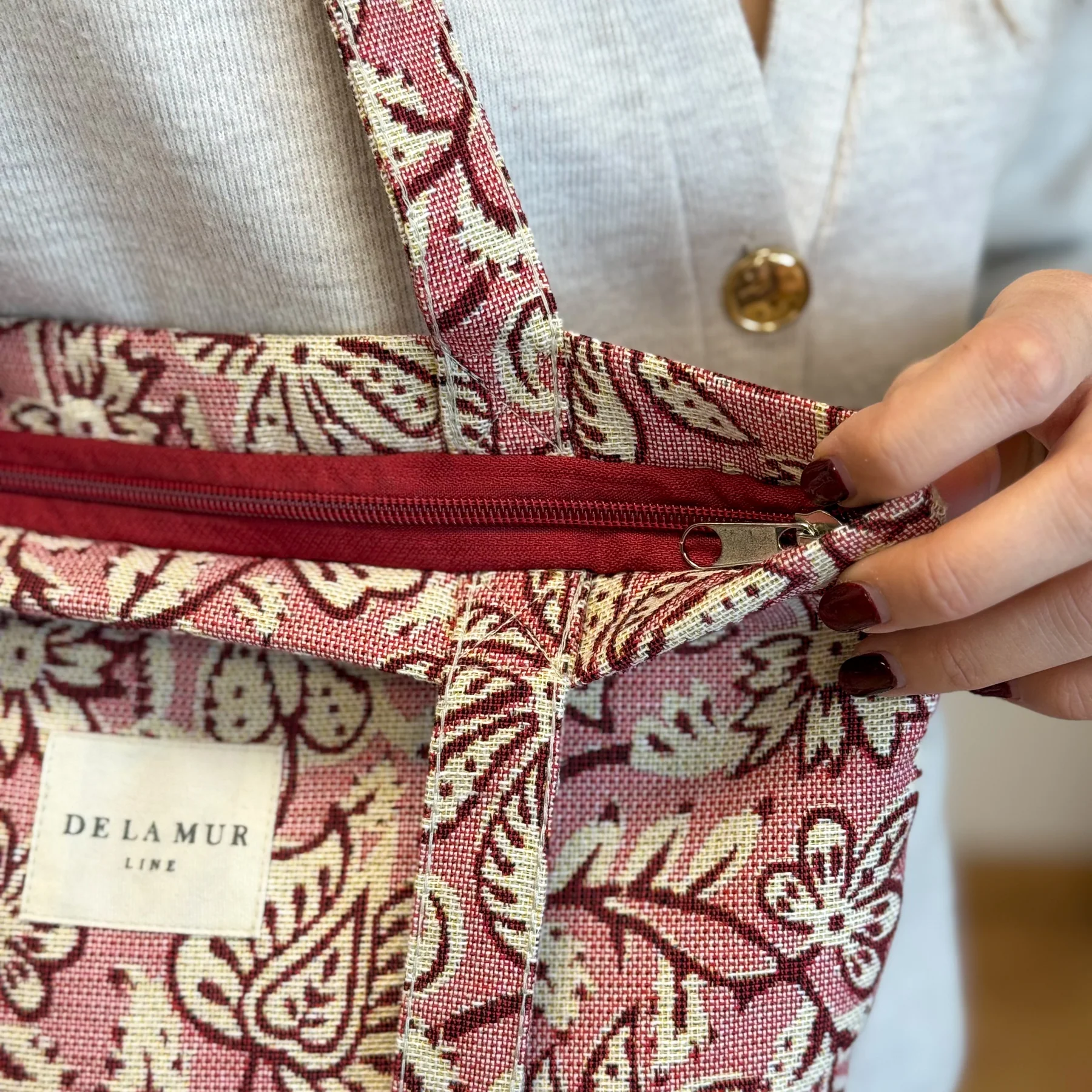 Tote  Bag Floral Ecru & Roz [6]