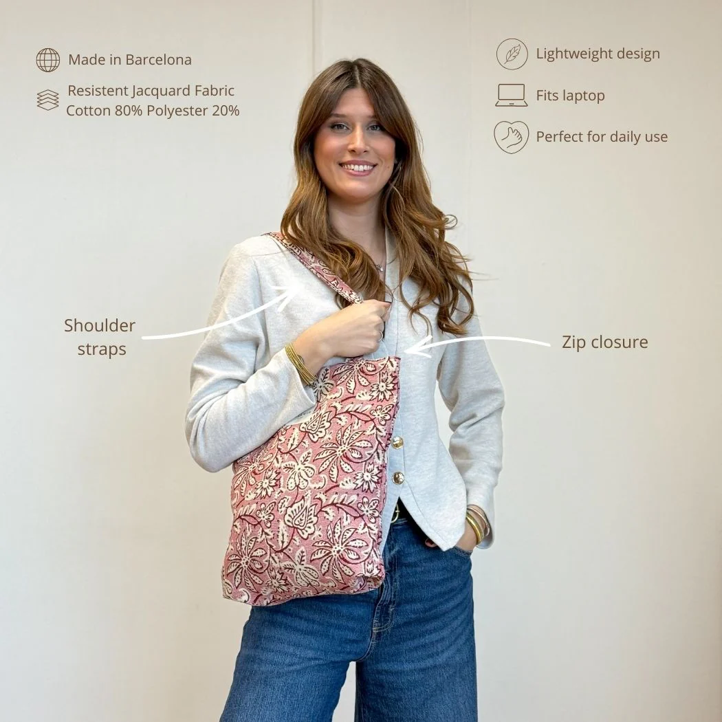 Tote  Bag Floral Ecru & Roz [2]