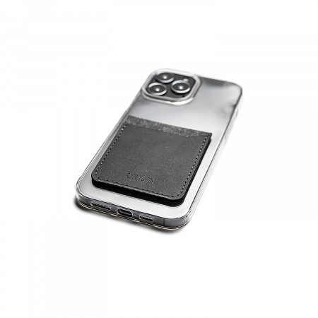 Promotii ! - Card holder din piele naturala reciclata, autoadeziv, pentru telefon, negru