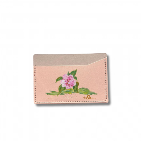 Cadouri Unicat - Card holder din piele naturala reciclata, orizontal, roz pudra