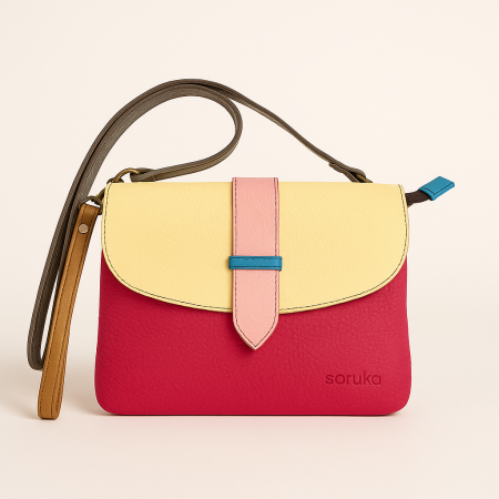 Soruka - Geantă Soruka fucsia & galben pastel din piele reciclată – unicat handmade | Origin & Natural