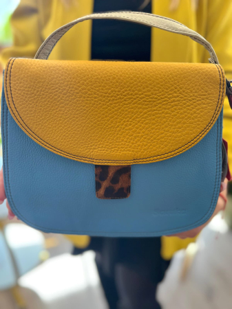Soruka - Geantă Soruka galben muștar & albastru din piele reciclată – unicat handmade | Origin & Natural