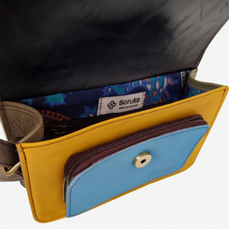 Geantă Soruka colorată din piele reciclată – roșu, roz & albastru, unicat handmade | Origin & Natural [3]