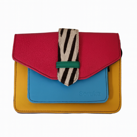 Soruka - Geantă Soruka colorată din piele reciclată – roșu, roz & albastru, unicat handmade | Origin & Natural