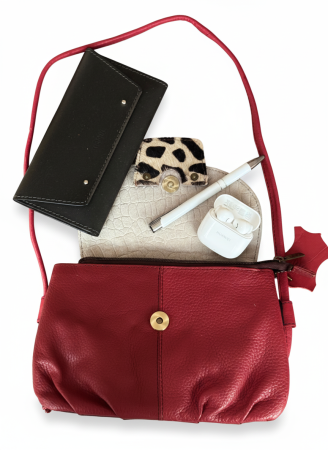 Geantă Soruka roșie cu detaliu animal print din piele reciclată – unicat handmade | Origin & Natural [3]