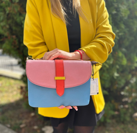 Geantă Soruka roz & albastru din piele reciclată – unicat handmade | Origin & Natural [1]