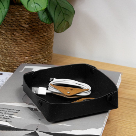 Organizator cabluri din piele naturala reciclata, orizontal, maro nature [5]