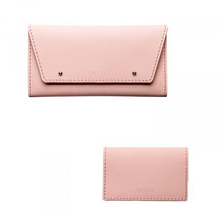 Reduceri - Pachet portofel dama + port card din piele naturala reciclata, roz pudra