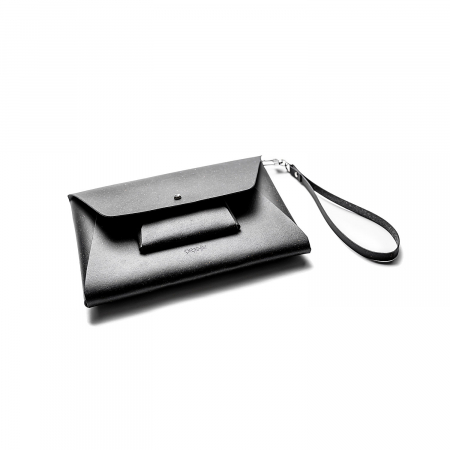 Pachet geanta  + port card din piele naturala reciclata, negru [5]