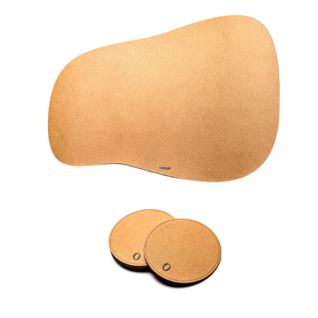 Suporti din Piele pentru Farfurii - Pachet suport farfurii + suport pahare, oval, din piele naturala reciclata, 6buc/set, maro nature