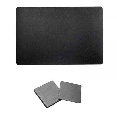 Suporti din Piele pentru Farfurii - Pachet suport farfurii + suport pahare, din piele naturala reciclata, dreptunghiular, 2buc/set, negru