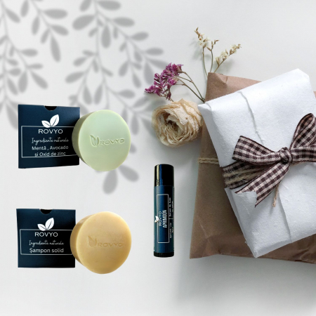 Cadouri Unicat - Pachetul Verde Rovyo: Set Cadou Eco cu Sapun și Șampon Solid, Balsam de Buze!