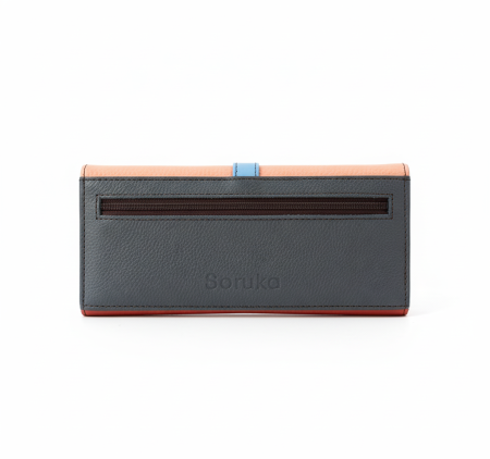 Portofel Soruka colorat din piele reciclată – piersică & cărămiziu, unicat handmade | Origin & Natural [2]