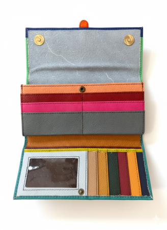 Portofel Soruka verde mentă & albastru din piele reciclată – unicat handmade | Origin & Natural [2]