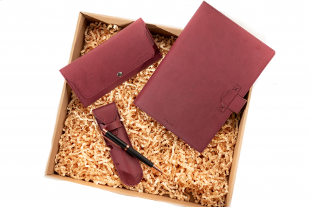 Set elegant magenta - agenda cu husa , toc pentru pix, portofel asortat din PU Biogreen si pix [3]