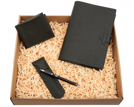 Accesorii Birou | Office din Piele - Set cu agenda, pix si portofel, negru, piele naturala reciclata
