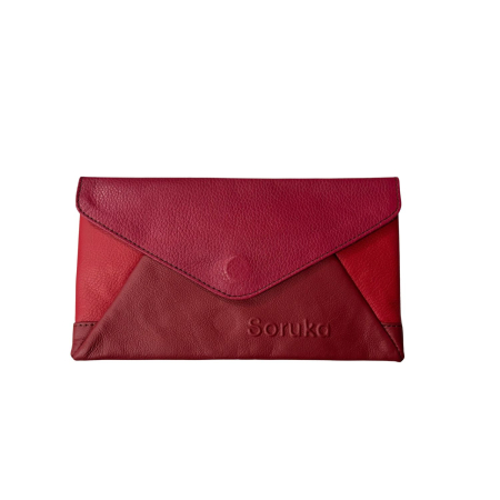 Plicuri - Plic din piele naturală roșu Soruka | Plic handmade din piele reciclată