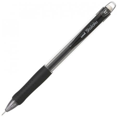 Birotica si papetarie - Creion mecanic 0.7mm, grip cauciucat, corp transparent negru, cu guma de sters