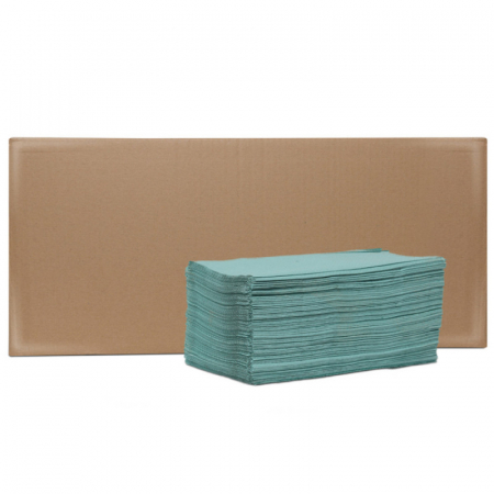 Prosoape hartie pliate - Prosoape Pliate in Z - V Fold, Pentru Dispenser, 230 foi/pachet, 20 set/bax, 1 Strat, Verzi, 100% Celuloza, 23 x 25 cm