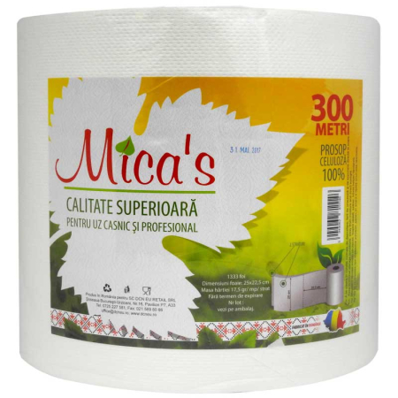Prosoape hartie rola - Rola Prosop Hartie 150 m, 2 Straturi, 22 cm, 100% Celuloza, Culoare Alba, Hartie Portionata si Gofrata MICAS