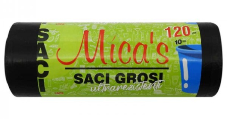 Consumabile menaj - Saci menajeri ultrarezistenti 120 litri 10 buc/rola, negri HDPE