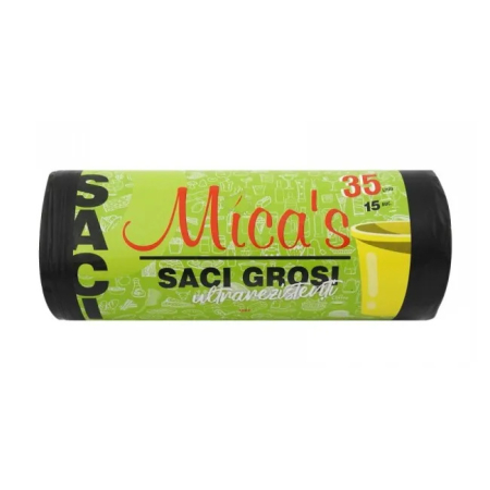 Consumabile menaj - Saci menajeri ultrarezistenti 35 litri 15 buc/rola, negri HDPE