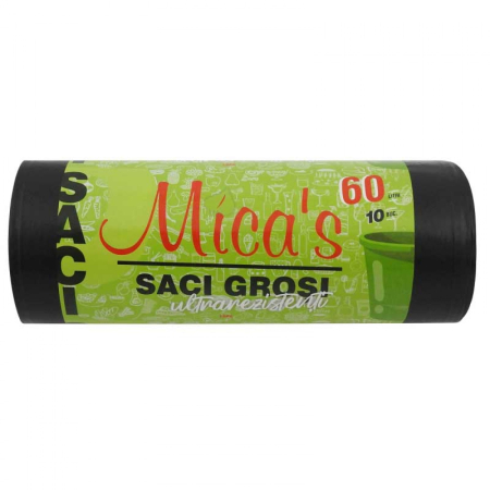 Consumabile menaj - Saci menajeri ultrarezistenti 60 litri 10 buc/rola, negri HDPE