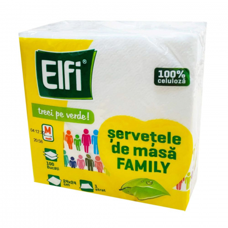 Consumabile hartie - Servetele de masa, ALBE, 25 x 25 cm, 100 buc/pachet, ELFI
