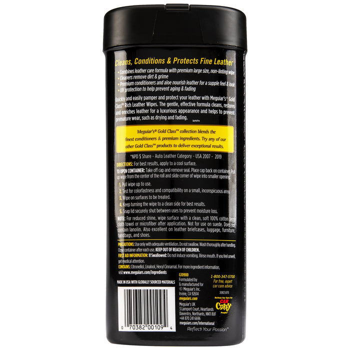 Meguiar’s Gold Class™ Rich Leather Wipes – Șervețele pentru Curățare și Îngrijire Piele (G10900, 25 buc.) [2]