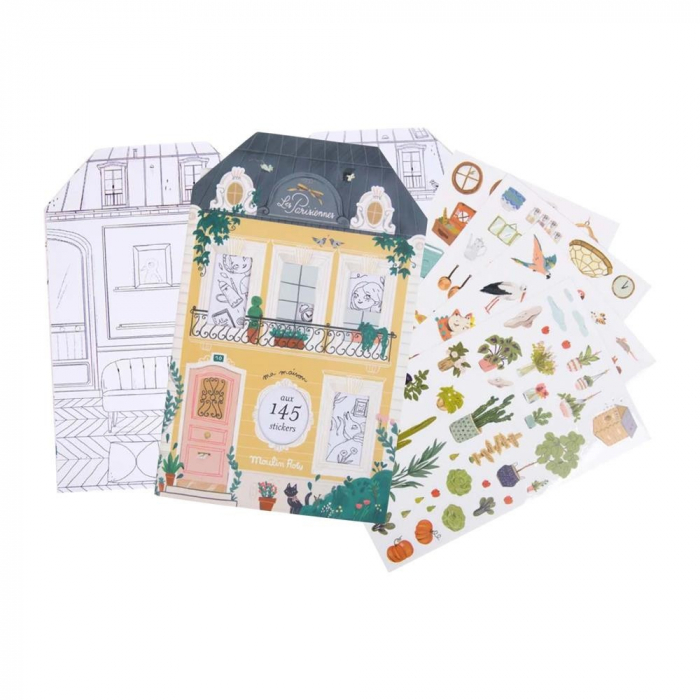 Carte de colorat cu abtibilduri Les Parisiennes, Moulin Roty [4]