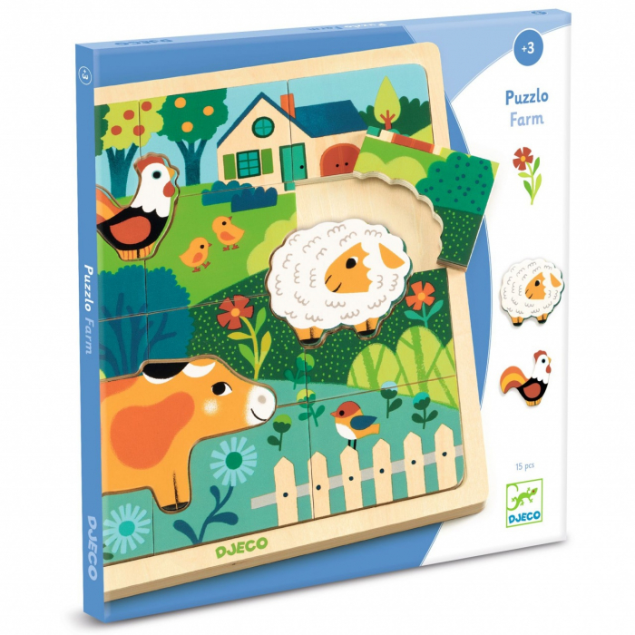Puzzle din lemn Animale de la ferma, Djeco [4]