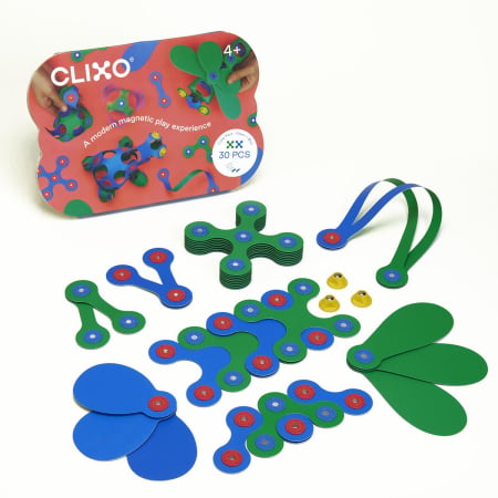 Jucării pentru călătoriile cu TRENUL - Clixo® joc magnetic de construit - Crew Albastru & Verde (30 piese)