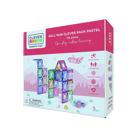 Jocuri compacte|1-9 ani - Joc magnetic Circuit pastel cu bile - 110 Piese, Cleverclixx