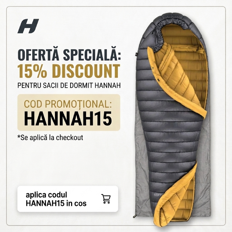 Banner reducere 15% saci de dormit Hannah
