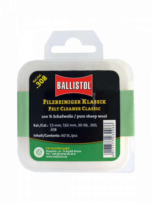 PELETE DIN LANA PENTRU CURATAT TEAVA, BALLISTOL, CAL. 30.06/300WM/308W 60 BUC [1]