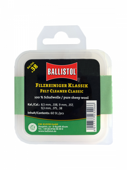 PELETE DIN LANA PENTRU CURATAT TEAVA, BALLISTOL, CAL. 338/9,3X62/375 60 BUC [1]