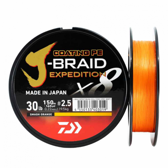 Fir textil Daiwa J-Braid Expedition X8 PE 0.20 mm, 16.0 kg, 150 m, orange [1]