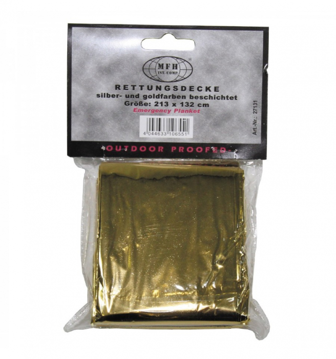 Folie supravietuire, accidente, soc, arsuri, semnalizare aurie - argintie, 213 x 132 cm, 50 grame [2]