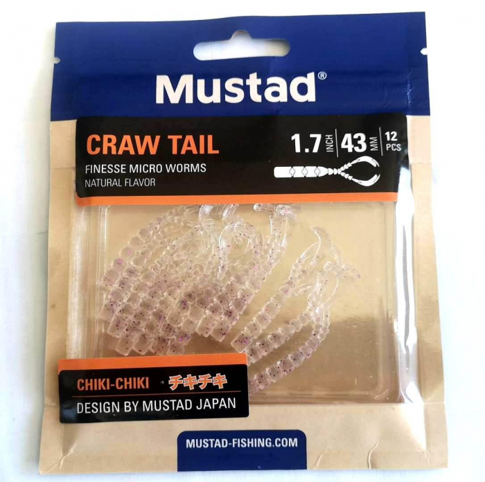 GRUB MUSTAD AJI FINESSE CHIKI CRAWL TAIL 4,3 CM CLEAR PURPLE GLITTER 12 BUC / PLIC [2]