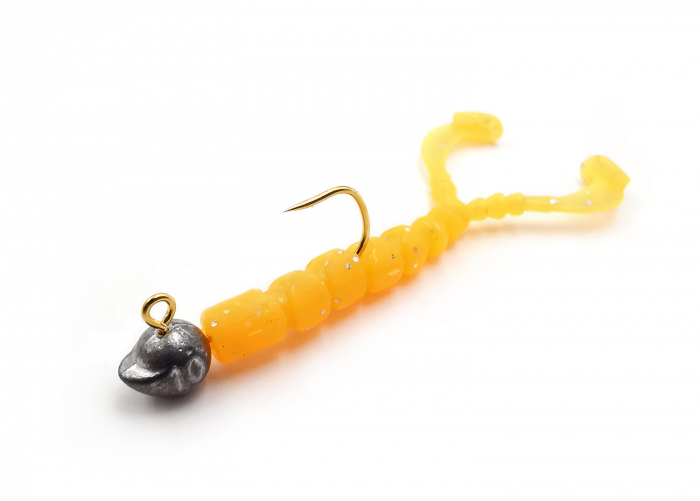 GRUB MUSTAD AJI MICRO CHIKI 4,3 CM ORANGE GLOW GLITTER, 12 BUC / PLIC [3]