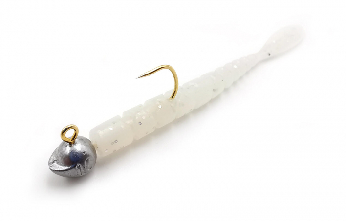 GRUB MUSTAD AJI MICRO FLA 5 CM WHITE GLOW GLITTER, 15 BUC / PLIC [4]