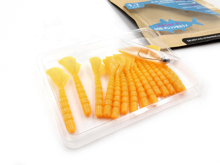 GRUB MUSTAD AJI MICRO HILA 4,3 CM ORANGE GLOW GLITTER, 12 BUC / PLIC [3]