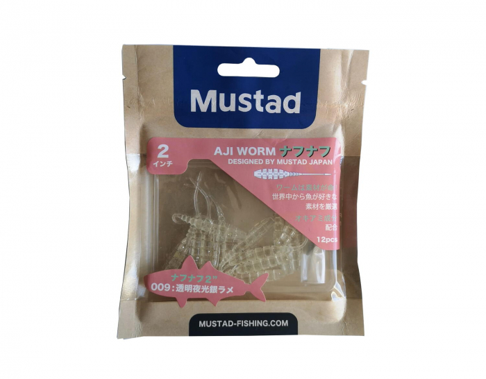 GRUB MUSTAD AJI MICRO NAF 5 CM CLEAR LUM/SILVER GLITTER, 10 BUC / PLIC [2]