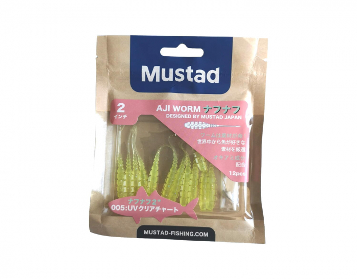 GRUB MUSTAD AJI MICRO NAF 5 CM UV CLEAR CHARTREUSE, 10 BUC / PLIC [2]