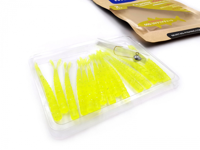 SHAD MUSTAD AJI SPLIT TAIL 5 CM CLEAR CHARTREUS 12 BUC / PLIC [3]