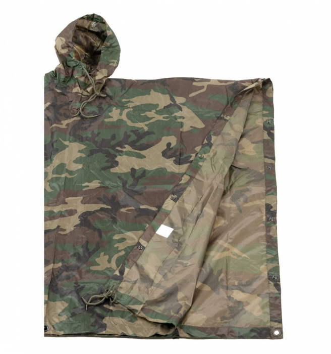 Poncho impermeabil rip stop camuflaj woodland MFH, cu husa transport [2]