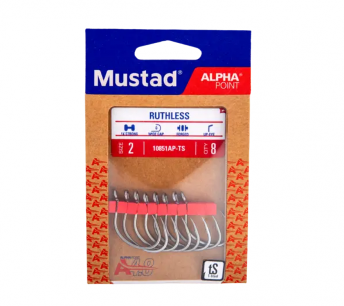 Carlige Mustad Ruthless cu ochet, nr 1/0, 6 buc / plic [3]