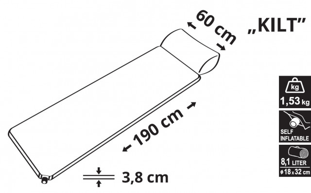 Saltea autogonflabila cu perna 190x60x38 cm Kilt Cattara [4]