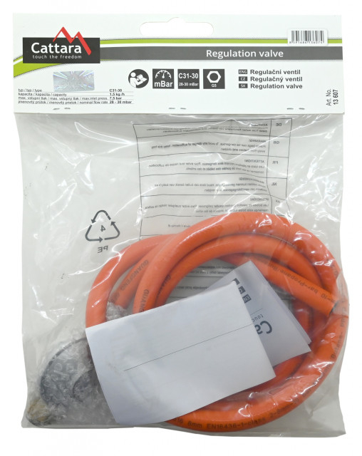 Set regulator de presiune + furtun 1.5 m, 30 mBar Cattara [5]